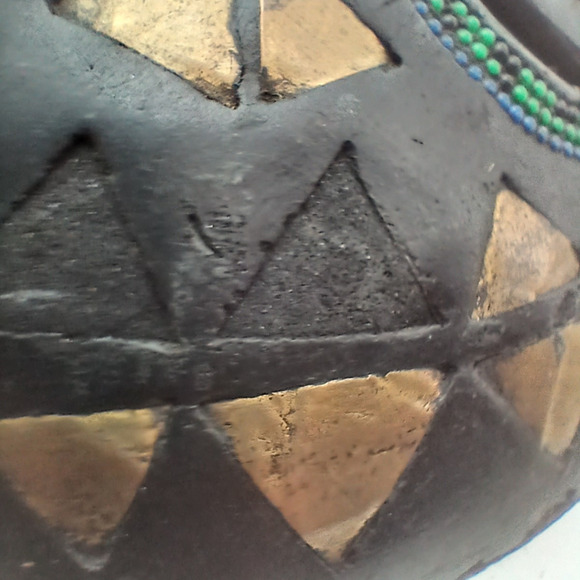 VTG 12” African Ghana Hand Made Carved Baluba Moon Wood Beaded Mask Tribal - Picture 9 of 12